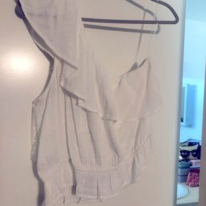White ruffle one shoulder crop top L